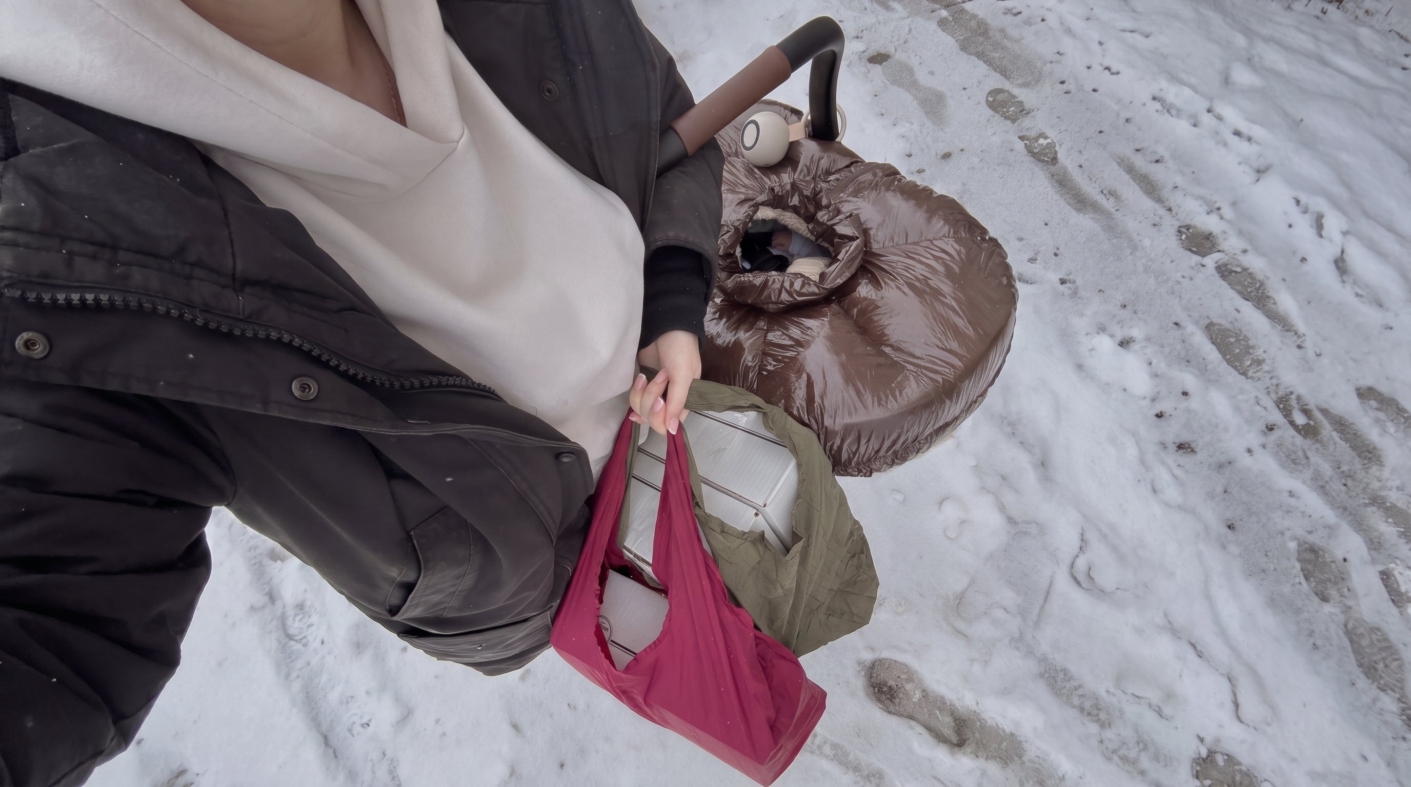 Bloome Tote clipped to a stroller