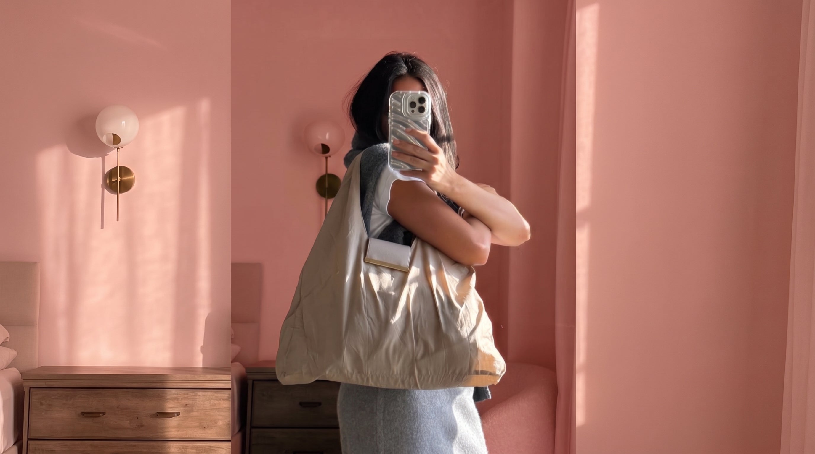 Bloome Tote worn on the shoulder